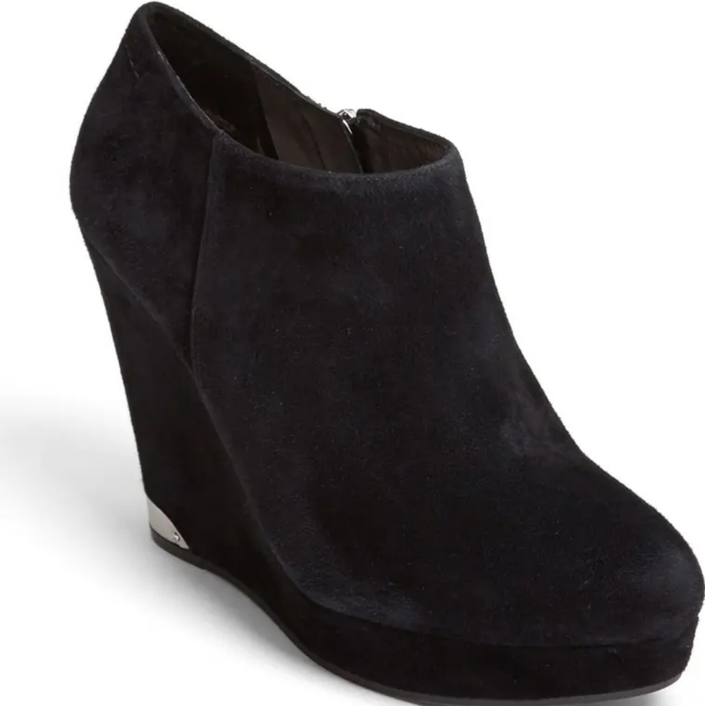 Vince Camuto black suede wedge booties